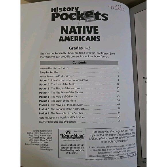 History Pockets Native Americans Grades 1-3 Evan Moor 2003 Paperback Homeschool - Picture 4 of 5